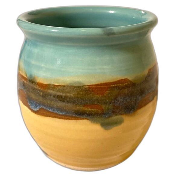 MILO Artist Signed Pottery Ceramic Coffee Cup Mug Earthtones Landscape 4 x 5 in - Picture 5 of 11